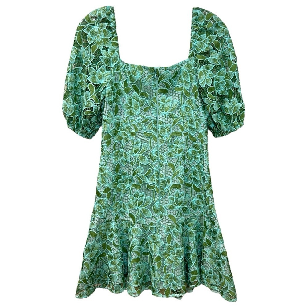 Shoshanna - Women’s ‘Layne’ Lace Puff-Sleeve Minidress - Light Green, Size 0 - Picture 4 of 15